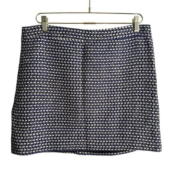 J Crew Postage‎ Stamp Tweed Mini Skirt Women's 10 Navy Lined Silk Blend Workwear - Picture 1 of 6